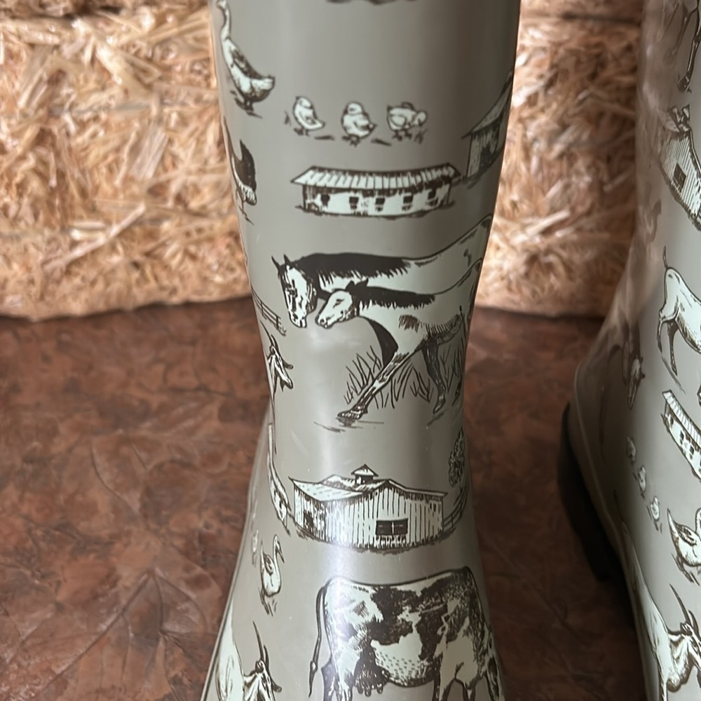 Green Farm Print Rain Boots - Picture 3 of 14